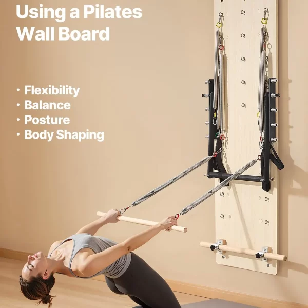 VEVOR Wall Mounted Pilates Reformer Machine, Maple Wood Pilates Springboard, Exercise Equipment with Resistance Springs, Yoga Fitness Trainer, Suitable for Flexibility Balance, Home Gym Studio Workout